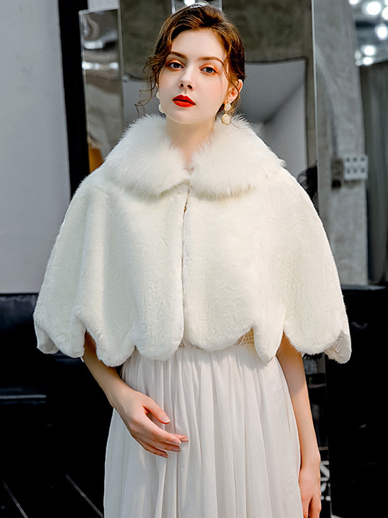 Faux Fur Wedding Evening Cocktail Shawl